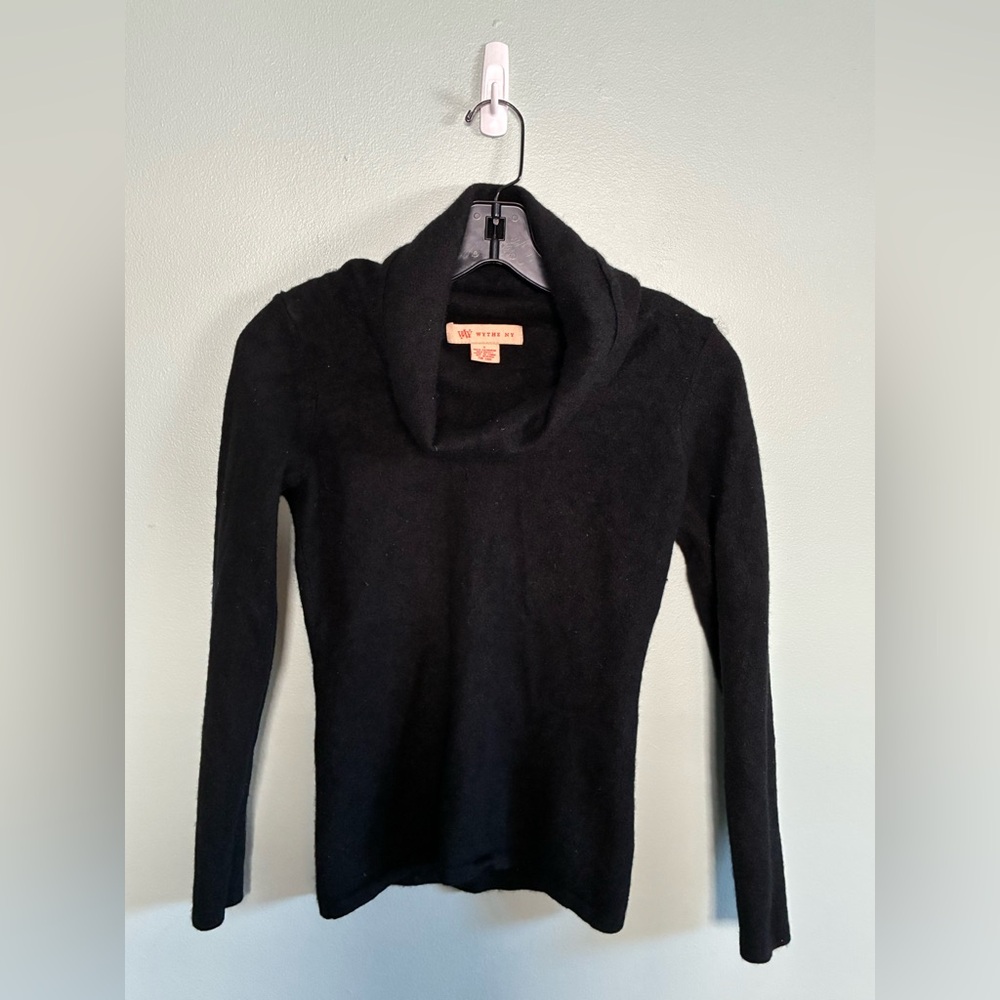 Wythe NY Classic Black Cowl Neck Turtleneck Winter Cashmere Sweater Sz S